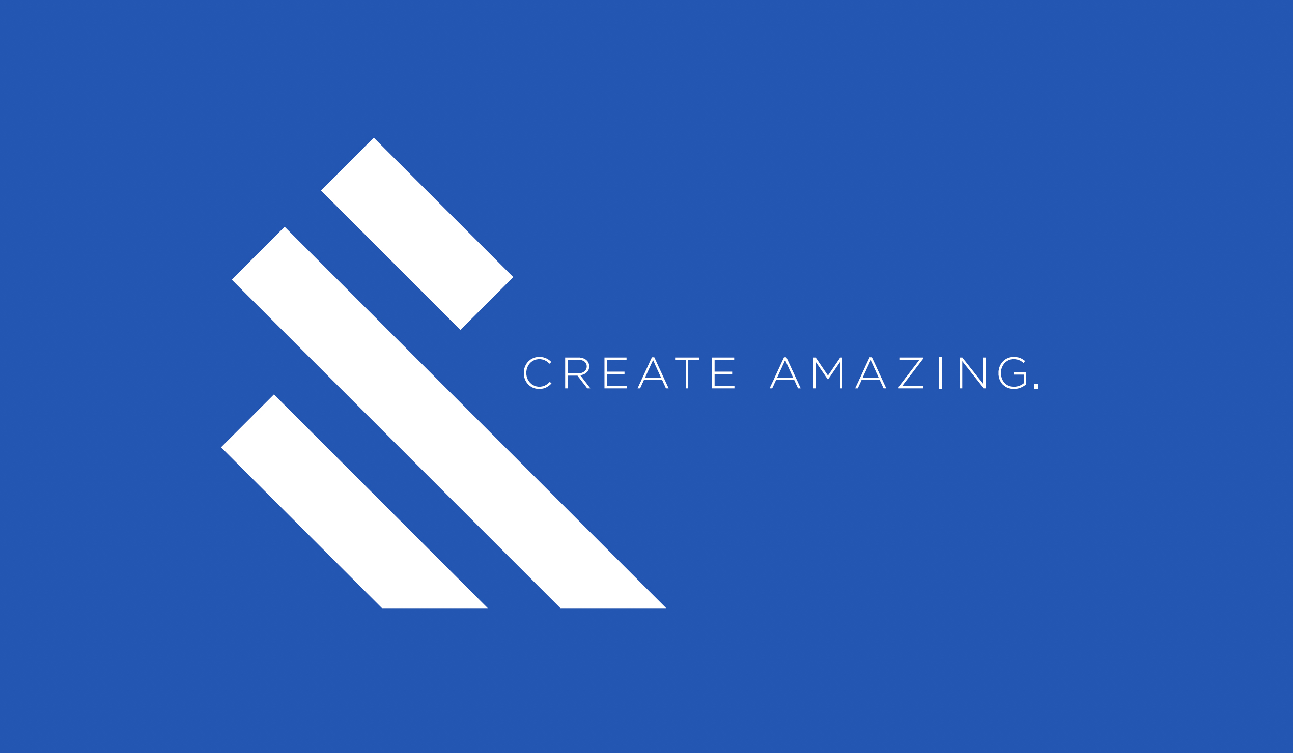 "Create Amazing" on a blue filed with the stylized ampersand from the Burns and McDonnell logo.